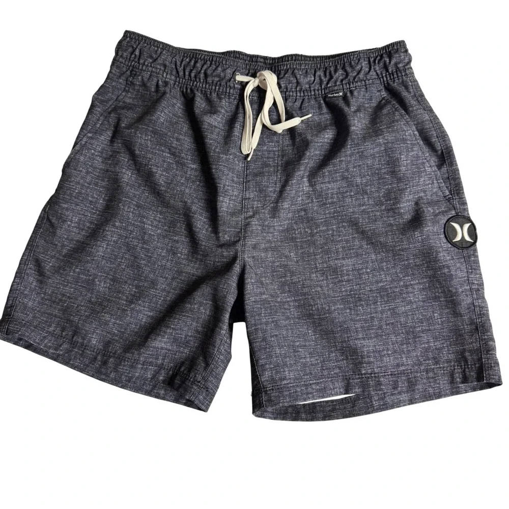 Mens Hurley Heather Blue Swim Trunks Shorts Drawstring‎ Elastic Waist Small